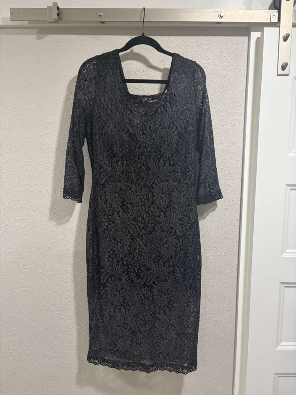 Candie's Black Lace Midi Dress with Three-Quarter Sleeves